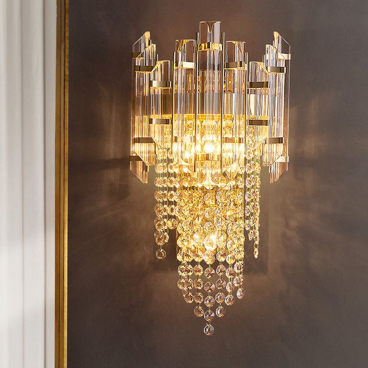 3-Light Modern Golden Wall Mounted Sconce Unique Crystal Wall Light for Bedroom