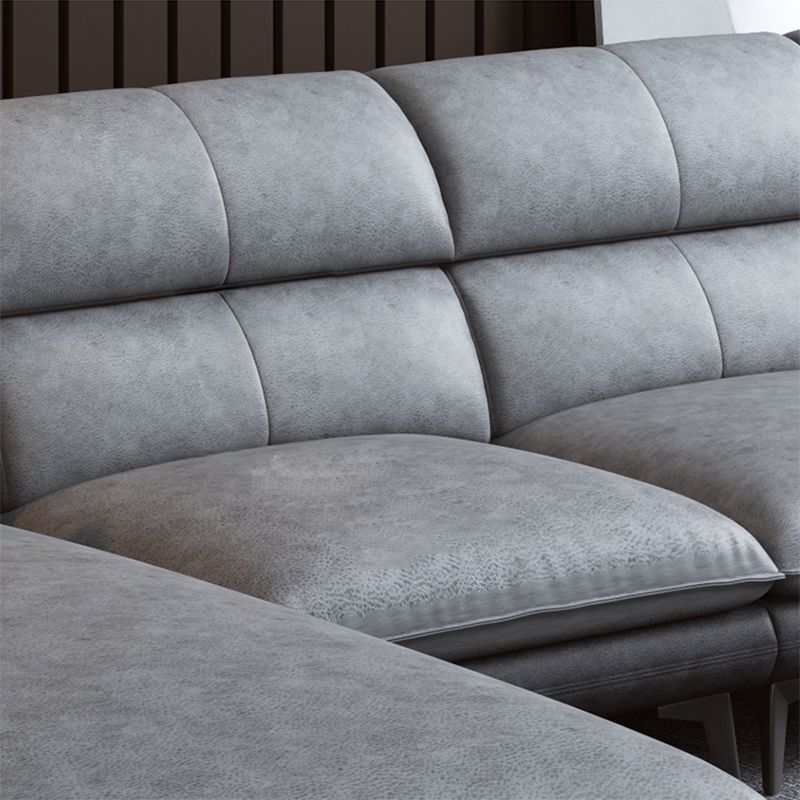 Flared Arm Sofa & Chaise Modern Faux Leather Sofa in Dark Grey