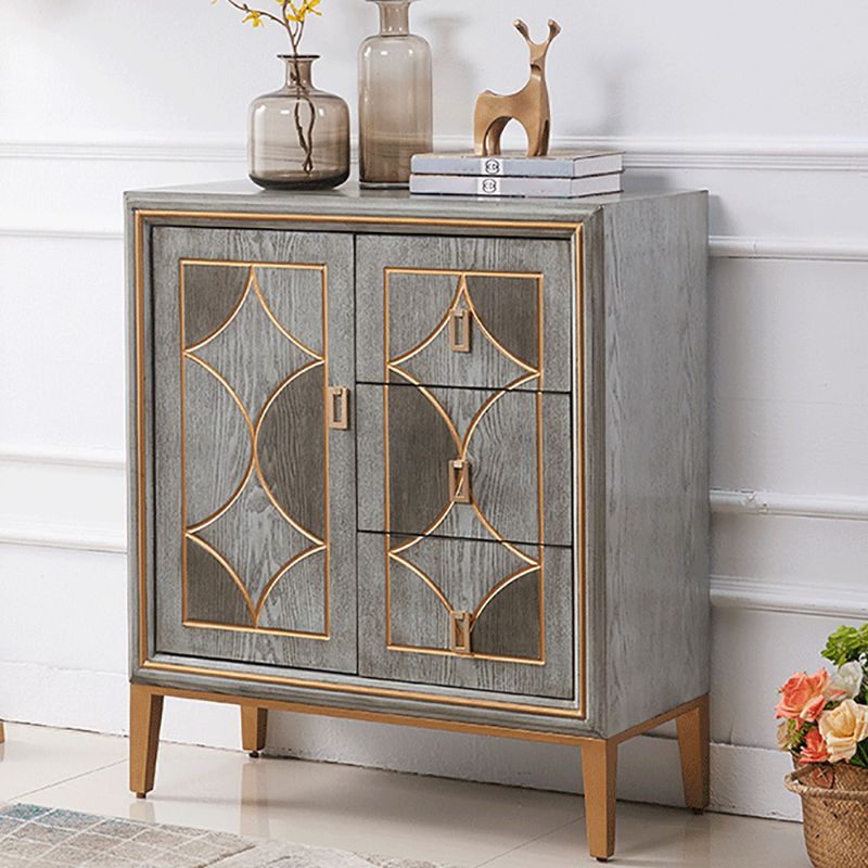 Glam Dining Server Wood and Metal Sideboard Cabinet with Drawers and Storage