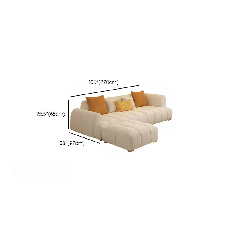 Recessed Arm Sofa Contemporary L Faux Leather Sofa with Pillows