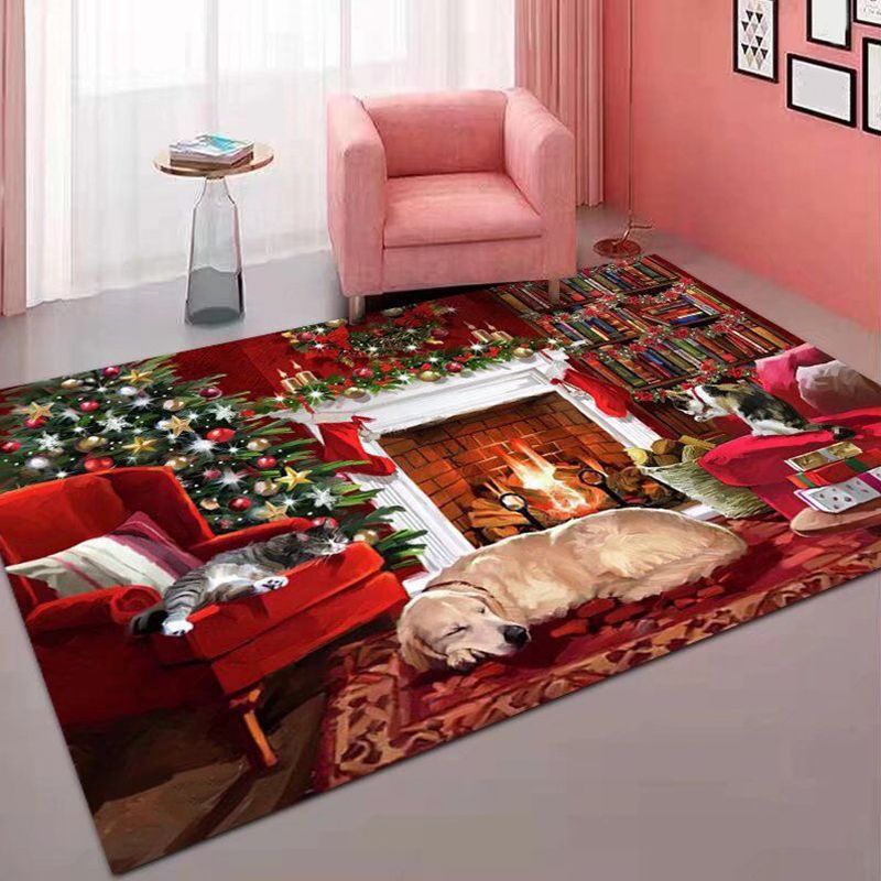 Trendy Christmas Pattern Carpet Polyester Indoor Rug Non-Slip Backing Rug for Living Room