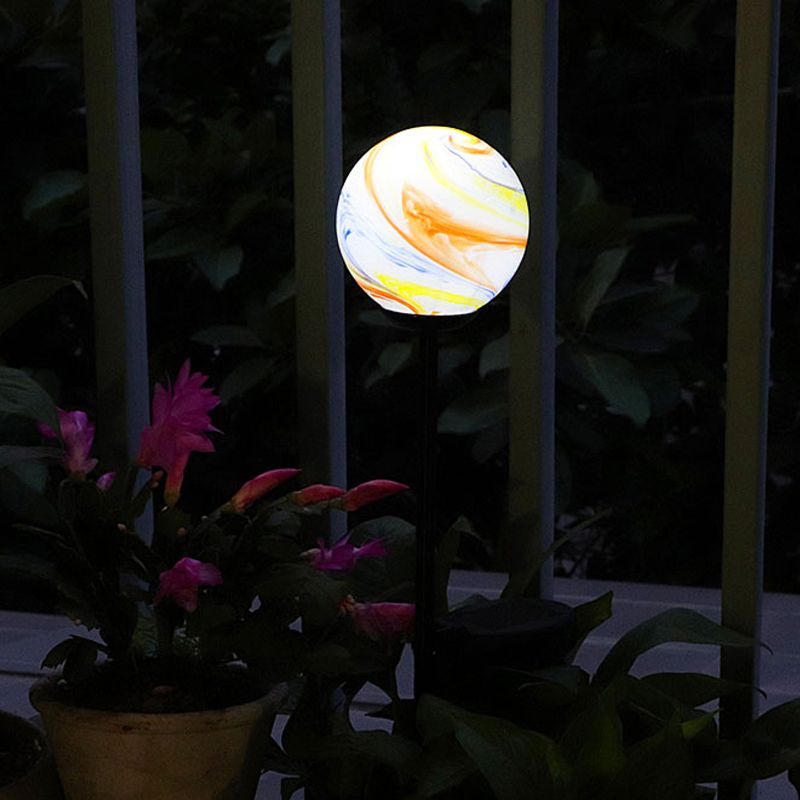 Modern Flamingo/Globe Solar Ground Light White and Orange/Pink Hand Blown Glass Patio LED Stake Lighting