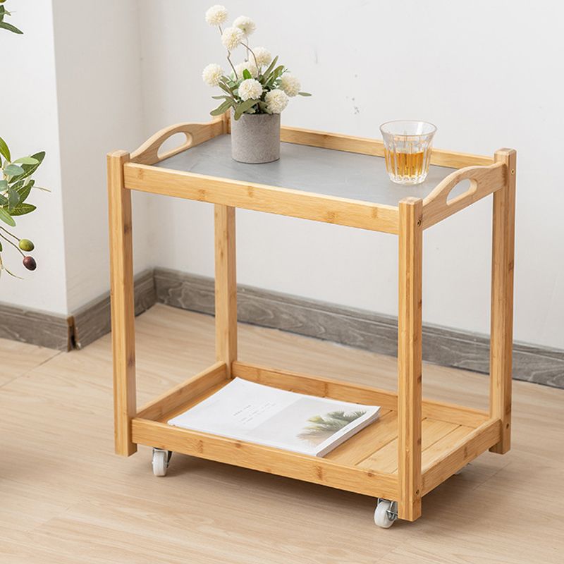 Modernistic Solid Wood with Shelf Rectangular Double Tier Side Table
