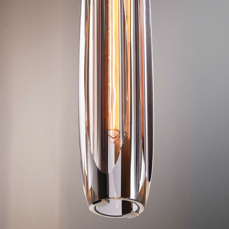 Modern Artistic Indoor Pendant Light Copper Cylindrical Hanging Lamp with Crystal Shade