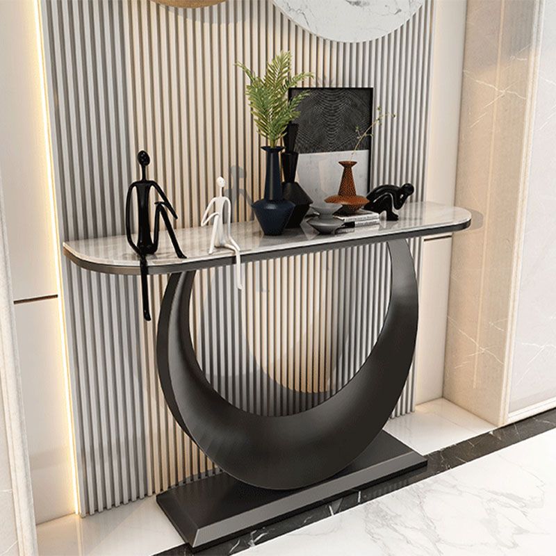 Modern Iron Console Sofa Table Stone Half Moon Console Accent Table for Hall