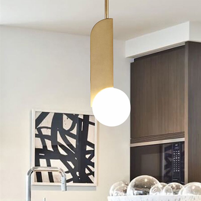 Verre blanc Global Hanging Lighting Contemporain 1 Head Gol Finition Plafond Pendant Light