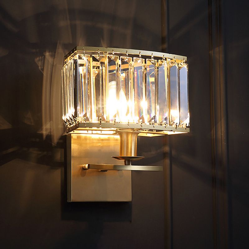 Gold Rectangular Wall Sconce in Modern Luxury Style Copper Wall Lamp with Crystal Shade