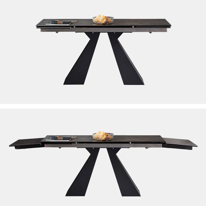 Modern Rectangular Dining Table Stone Top Dining Table with Double Pedestal
