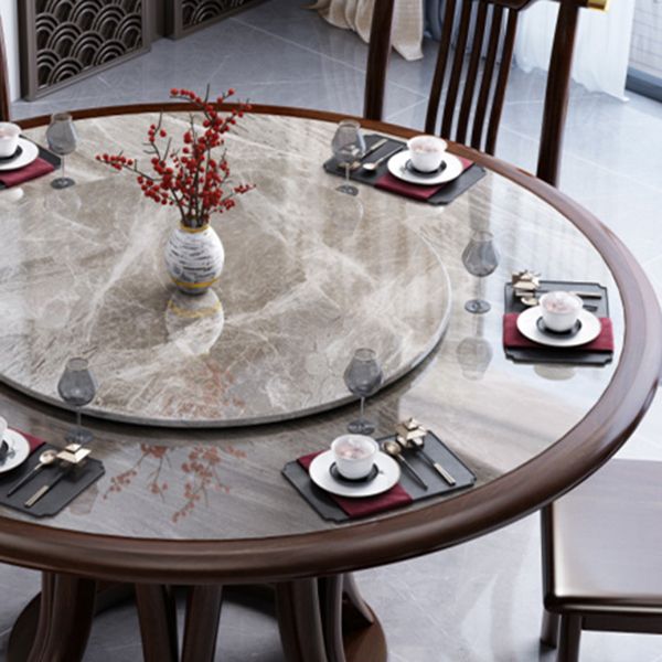 Gray Stone Top Dinette Table with Wooden Base Brown Round Home Dining Table