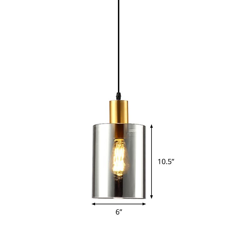 Cylinder Pendant Light Fixture Postmodern Smoke Gray Glass 1 Head Bedroom Hanging Lamp Kit