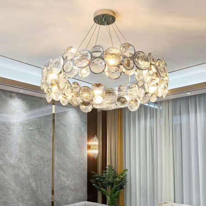 Modern Style Hanging Lights Round Crystal LED Chandelier for Living Room
