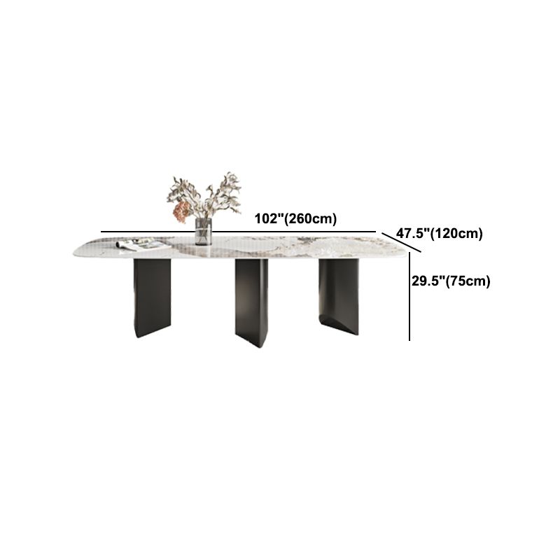 Rectangle Dining Table Sintered Stone Top Modern White Table with Black Legs