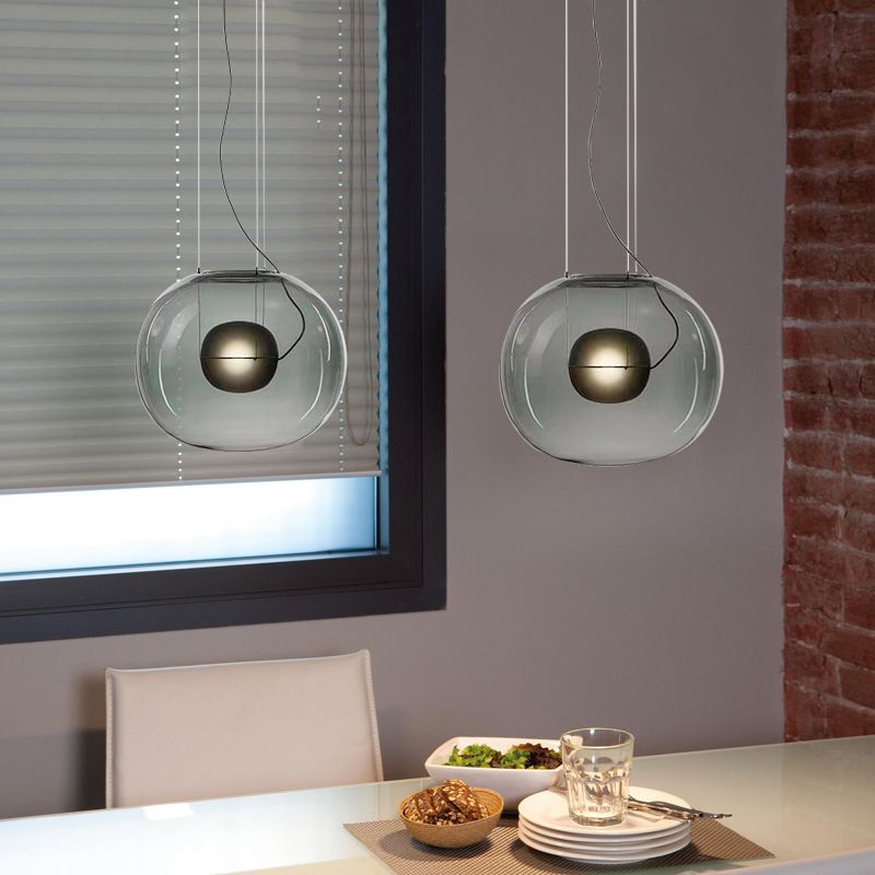 Globe Hanging Light Ayémorrat moderne Smoke Smoke Grey / Clear Glass 1 Head Dining Dining Room Pendant Light Kit