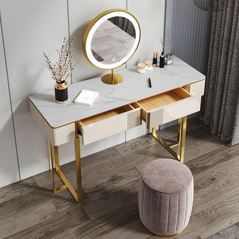 2-Drawer Vanity Makeup Table Set Vanity Stool in White - 29.53" H