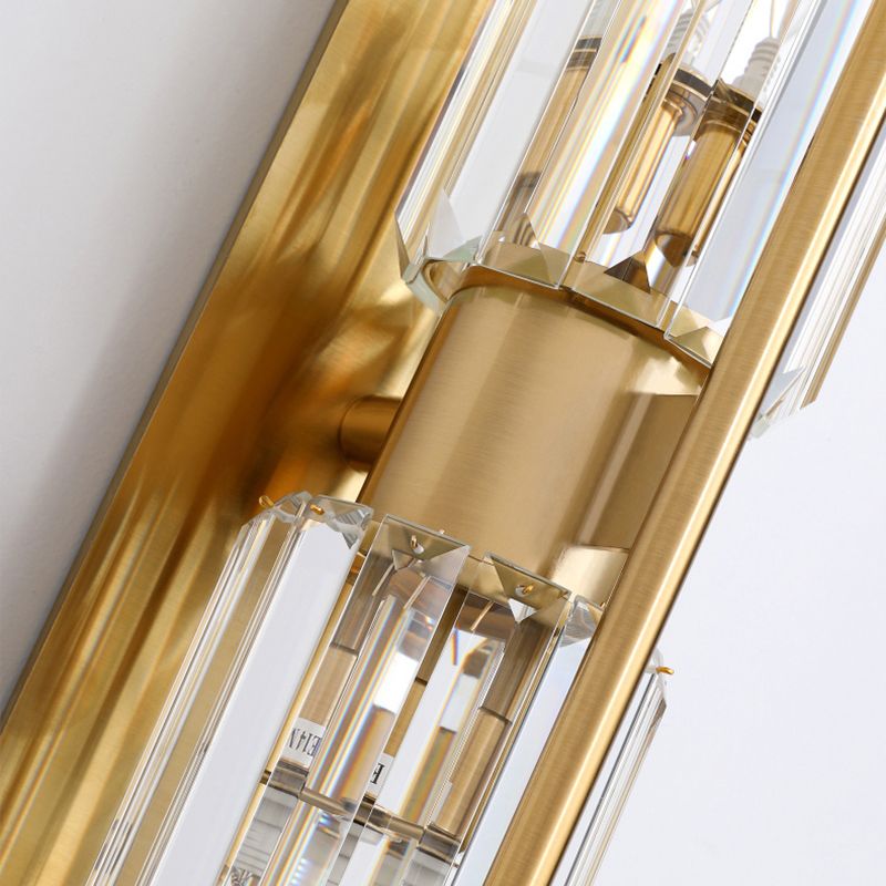 2-Lights Cylindrical Crystal Sconce Lights Electroplated Gold Postmodern Wall Lamp for Living Room