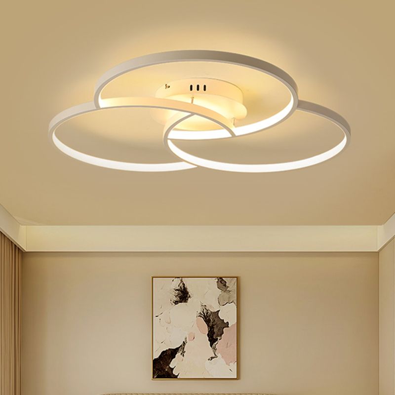 Intersecting Ring Semi-Flush Mount Modern Metal Black/White LED Ceiling Fixture in Warm/White Light, 21.5"/30" Width