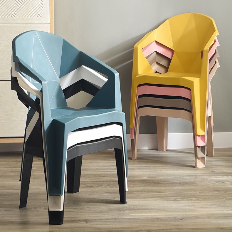 Contemporary Style Stacking Dining Chair Slat Back Plastic Dining Arm Chairs