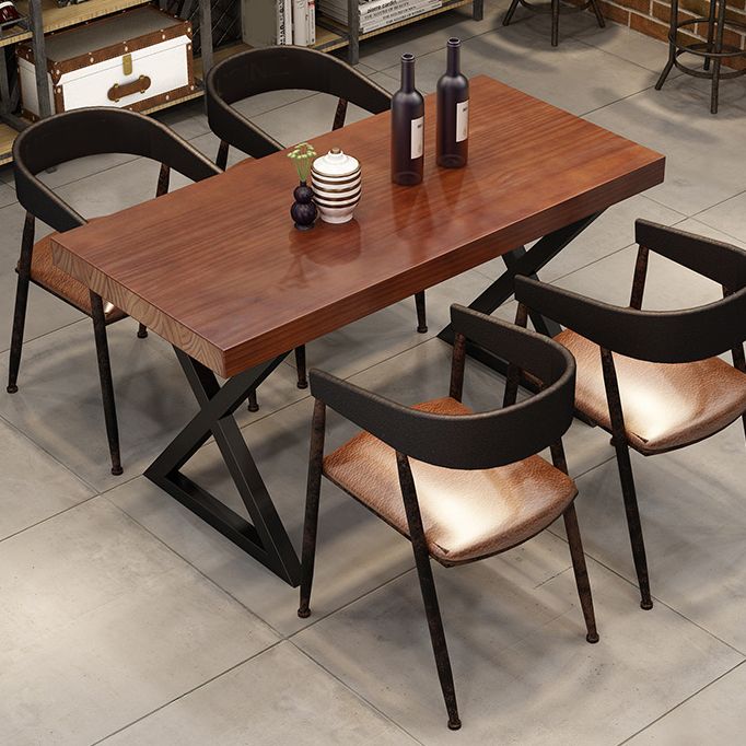 Pine Wood Top Dining Table for Home Industrial Style Brown Table