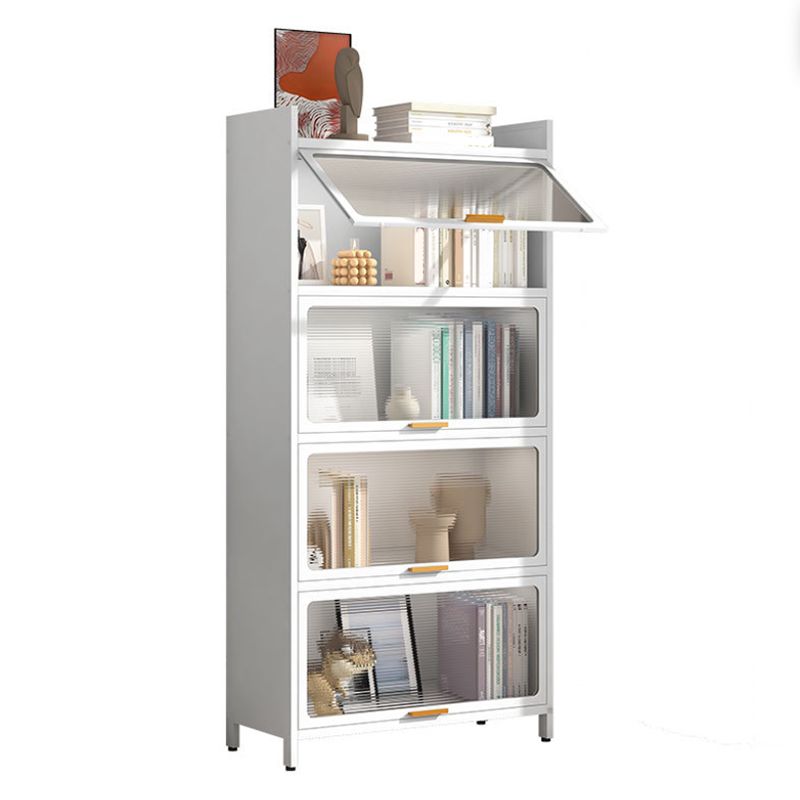 White Metal Closed Back Bookshelf Standard Contemporary Bookcase
