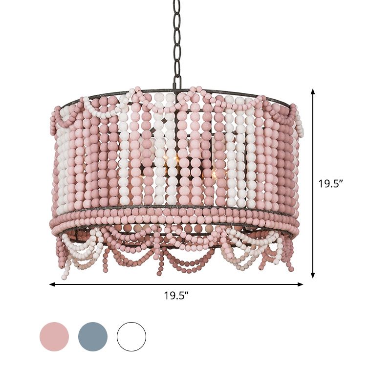 Lámpara de lámpara de lámpara de madera Retro 3 bulbos blancos/rosa/azul Costa de iluminación colgante con cadena ajustable