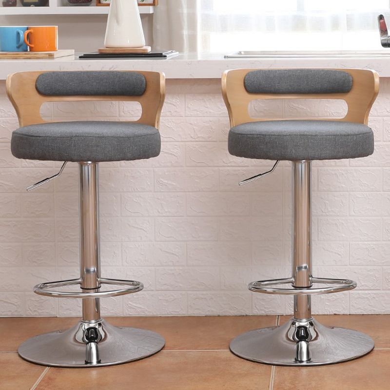 Industrial Style Bar Stool Round Leather Seat with Adjustable Height for Counter Bar