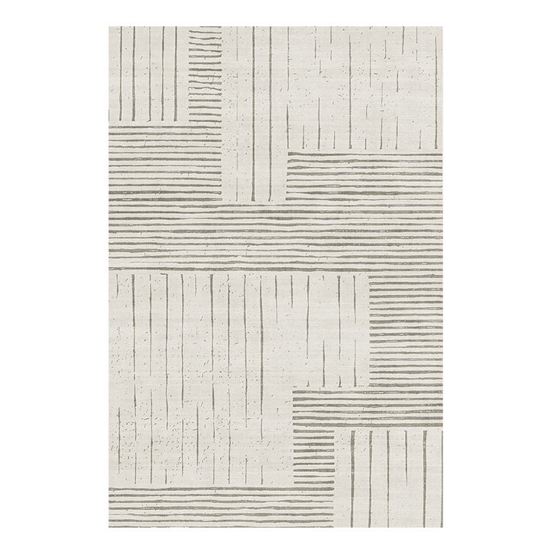 Gray Simple Rug Polyester Striped Indoor Rug Washable Rug for Drawing Room