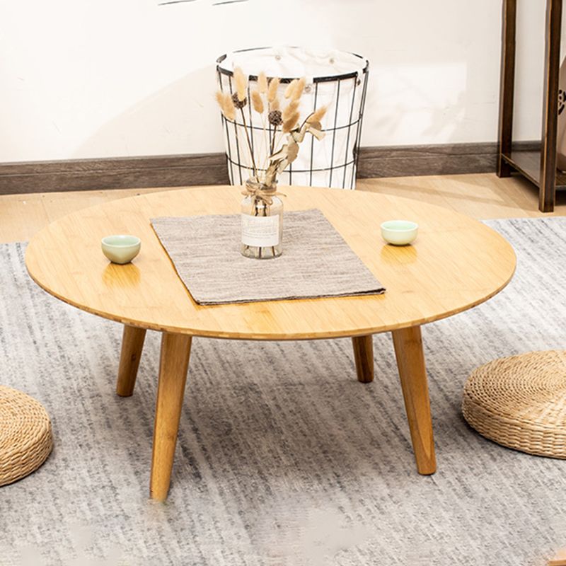 Round Wood Coffee Table Scandinavian 4 Legs Natural Cocktail Table