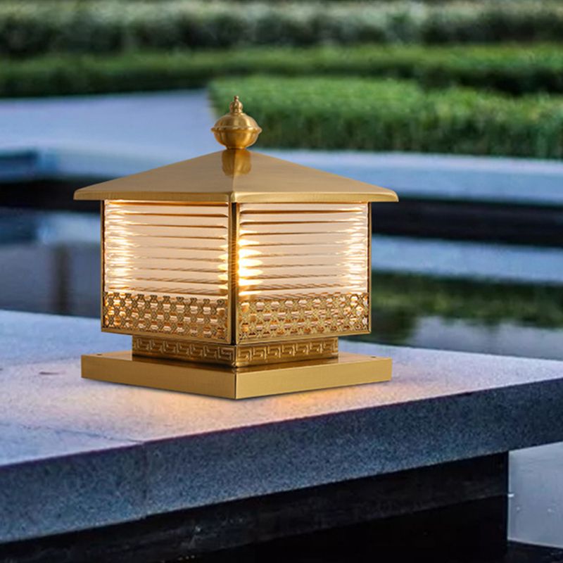 Metal Rectangle Shape Waterproof Pillar Lamp Modern Style 1-Light Outdoor Light