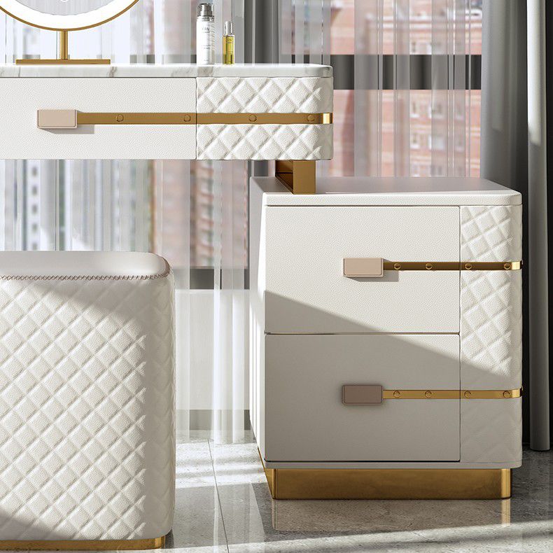 Faux Leather Vanity Dressing Table Set with 3 Storage Drawers