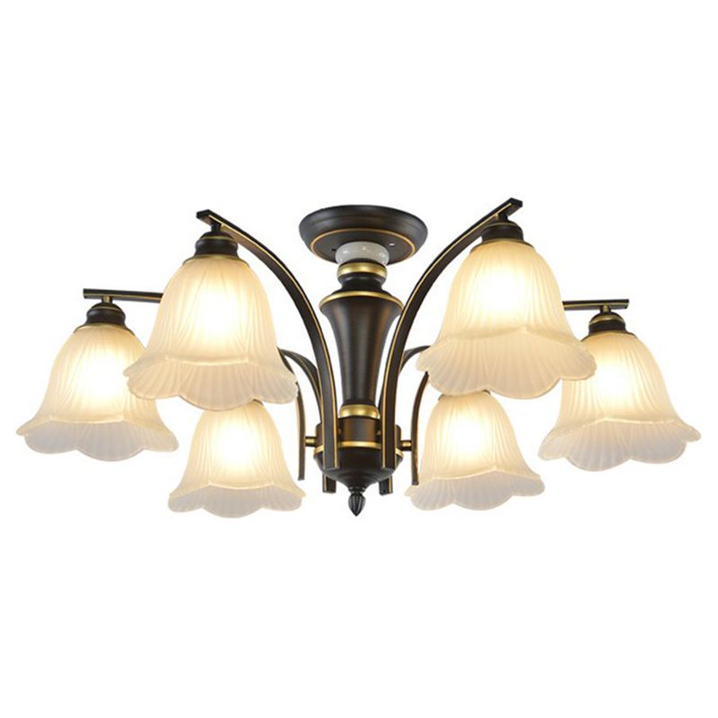 Metallic Ast -Form -Flush Mount Leichte Vintage Wohnzimmer halb Flush -Kraut mit Cremeglasschatten