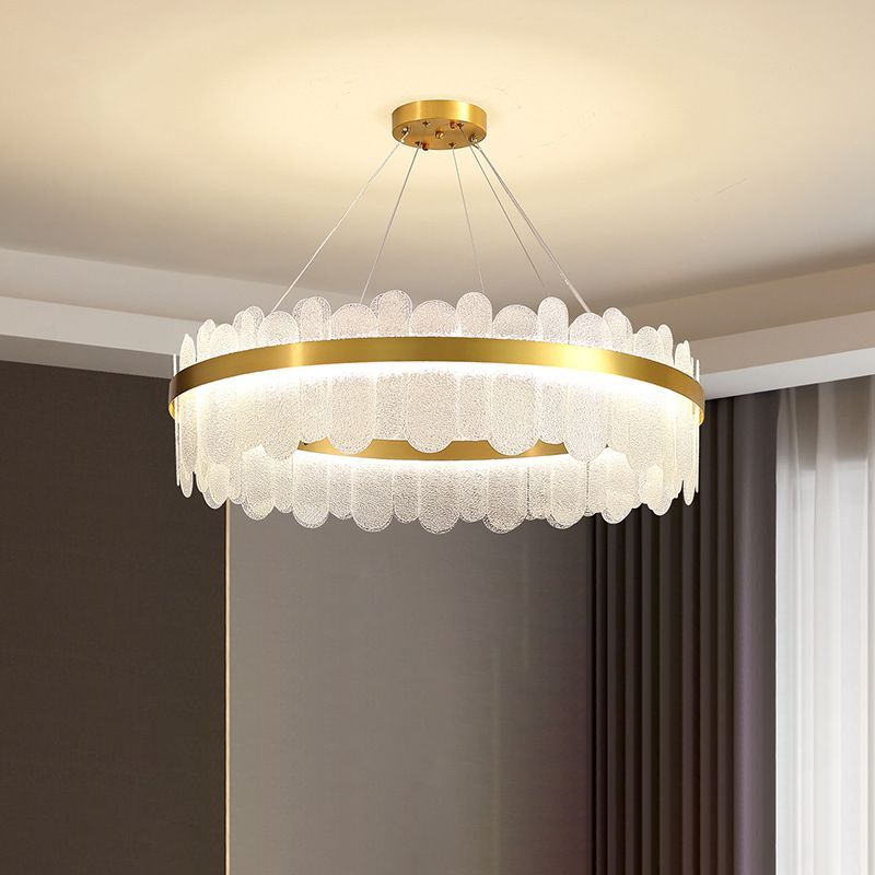 Light Luxury Style LED Hanging Chandelier Light Circular Metal Chandelier in Gold