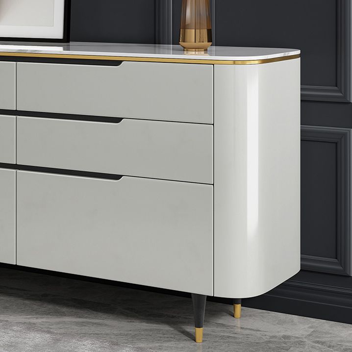 Modern Stone Sideboard Buffet with Drawers Living Room Side Board with Solid Wood Legs