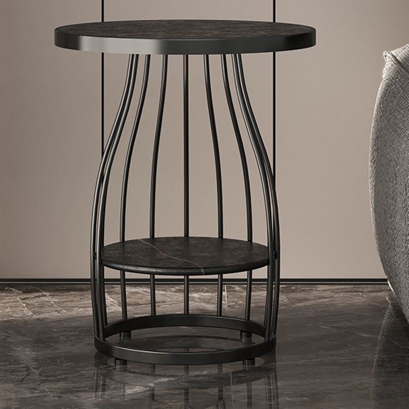 Modern Slate Round Side Table 19.6-inch Metal Pedestal End Table with Shelf