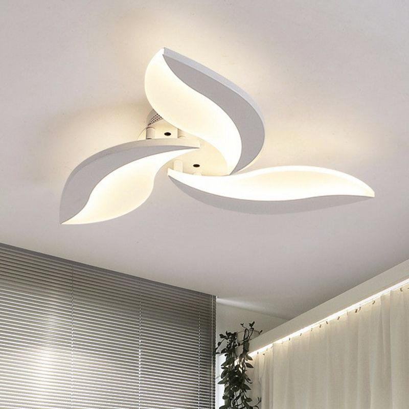 Simple Style Leaf LED Semi Flush Lighting Acrylic Living Room Ceiling Mounted Light Fixture in White