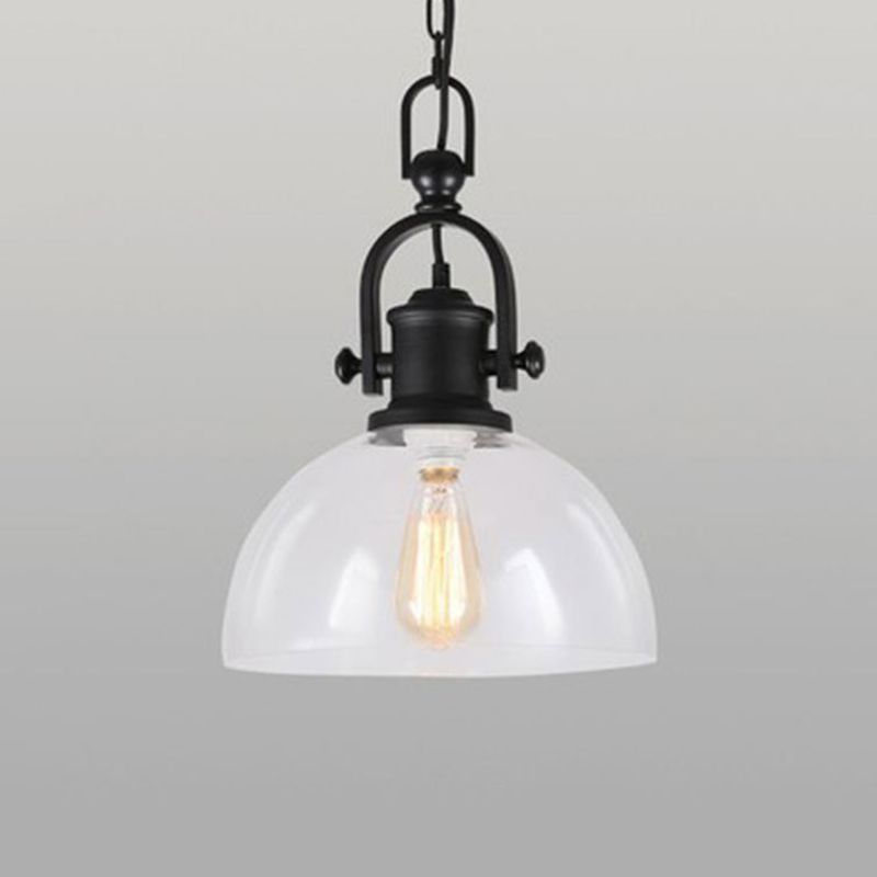 Glasscheibe-Form-Federlampe Industrie 1-Licht Bistro Bar Anhänger Beleuchtung in Schwarz