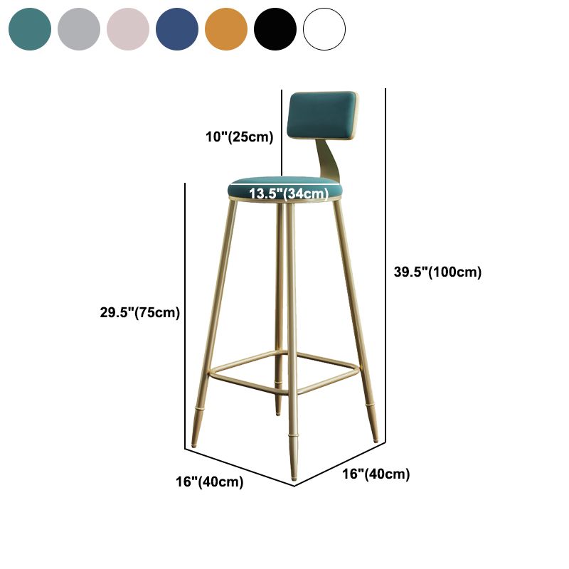Glam Style Backrest Counter Stool Iron Kitchen Bar Stool with Velvet Cushion and Pedal