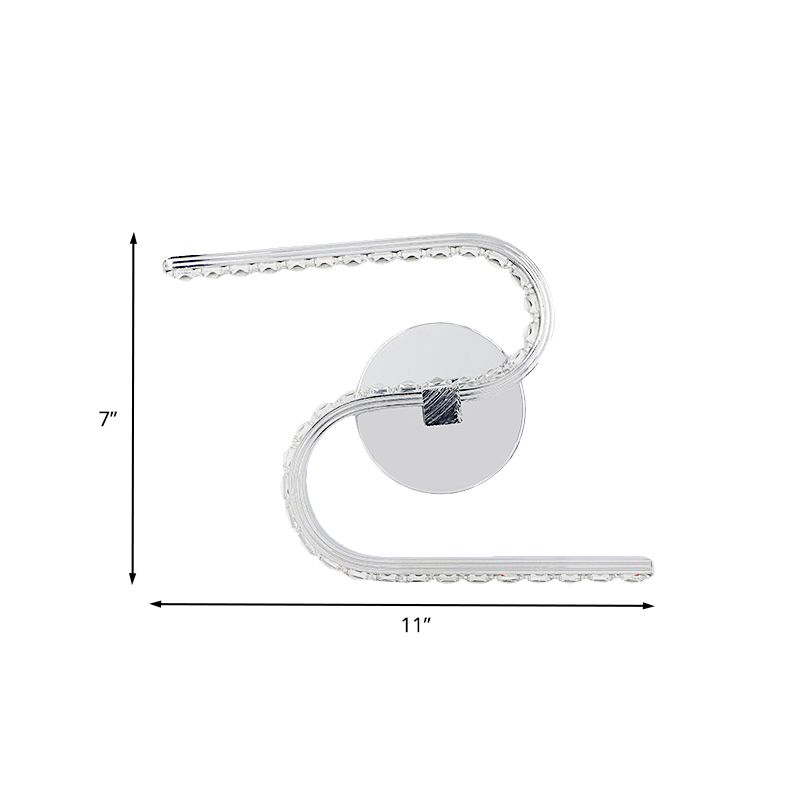 Minimalist S-Shape Sconce Lighting Metallic LED Bedside Wall Mount in Chrome with Acrylic Shade, Warm/White Light