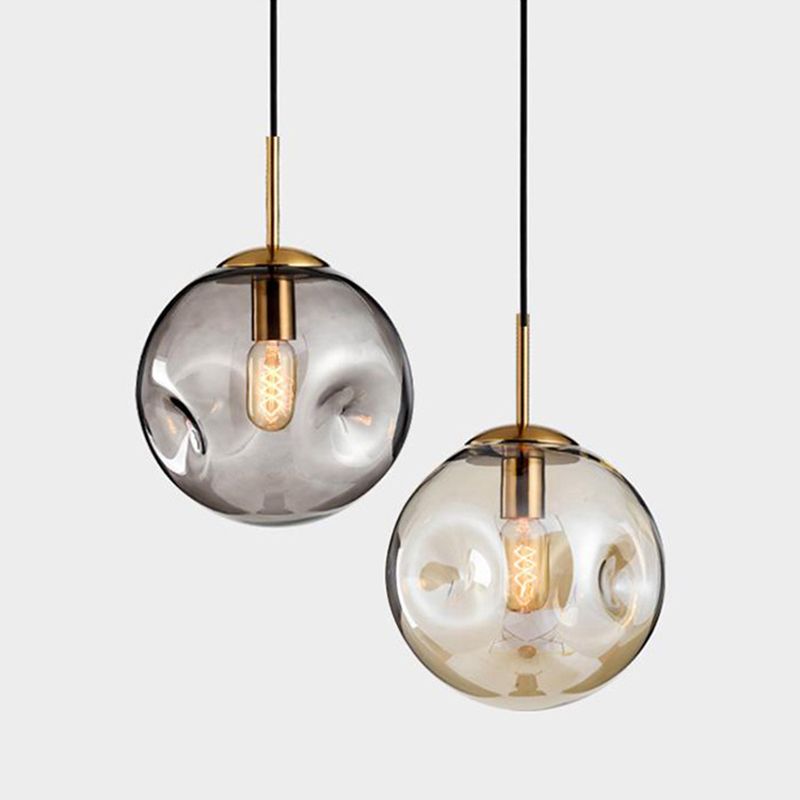 Globe Glass Hanging Lamp in Modern Artistic Style Electroplate Metal Pendant Light for Dining Room