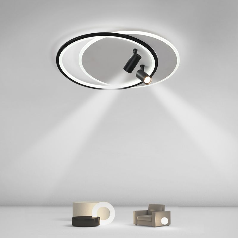 Plafonniers encastrés à LED noirs à 2 lumières, plafonnier ovale en aluminium pour chambre à coucher