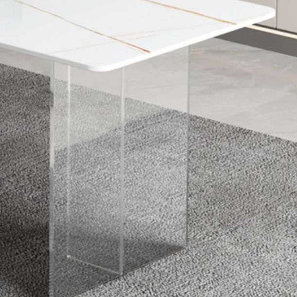 Dining Room Modern Dinette Table Rectangle Acrylic Double Pedestal Dining Table
