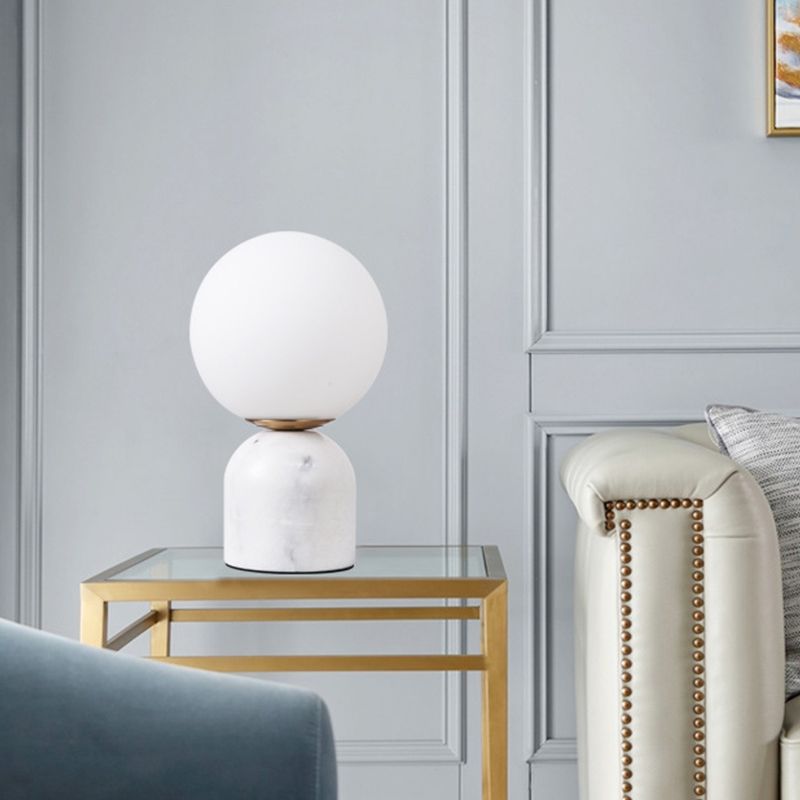 Ball Cream Glass Small Night Lamp Designer 1-Light Green/White/Black Table Light with Dome Marble Base