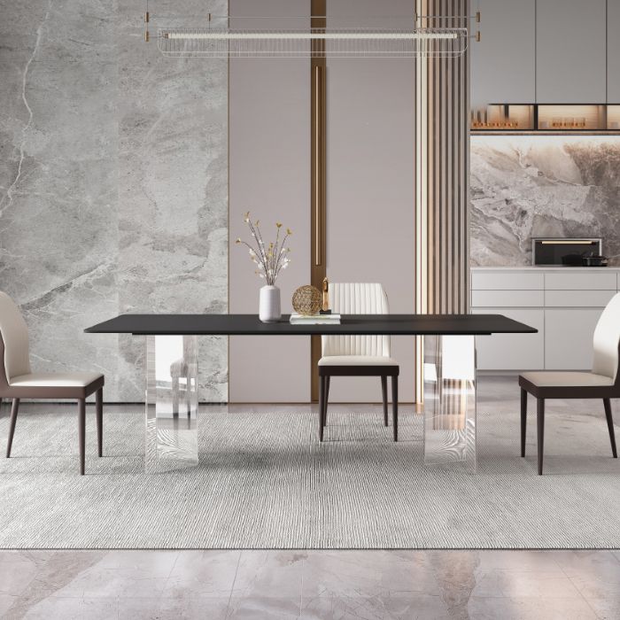 Modern Style Rectangle Dining Table Sintered Stone Table with Acrylic Base