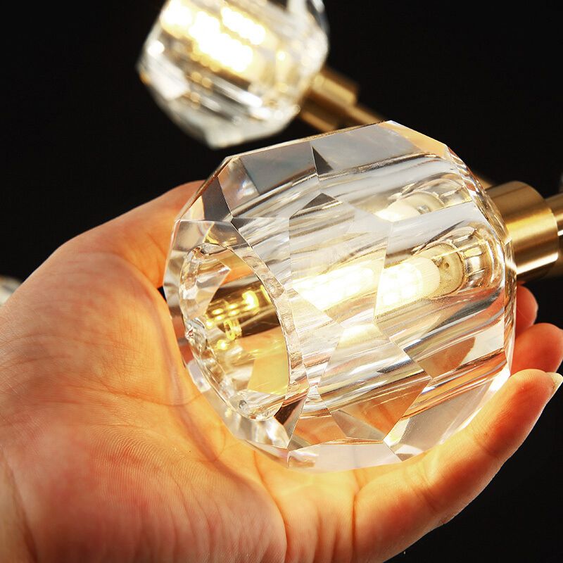 Verzweigte Kronleuchter leichte minimalistische Facettenkristalle Kugel Wohnzimmer Hängende Lampe in Messing