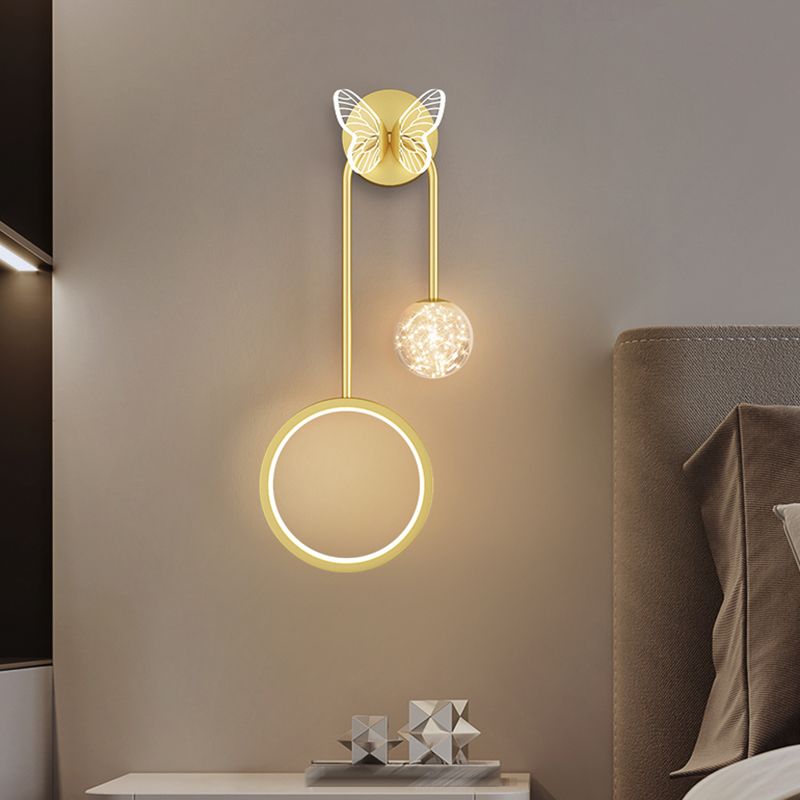 Light Luxury Iron Wall Light Geometry LED Wall Lamp with Glass Shade for Bedroom