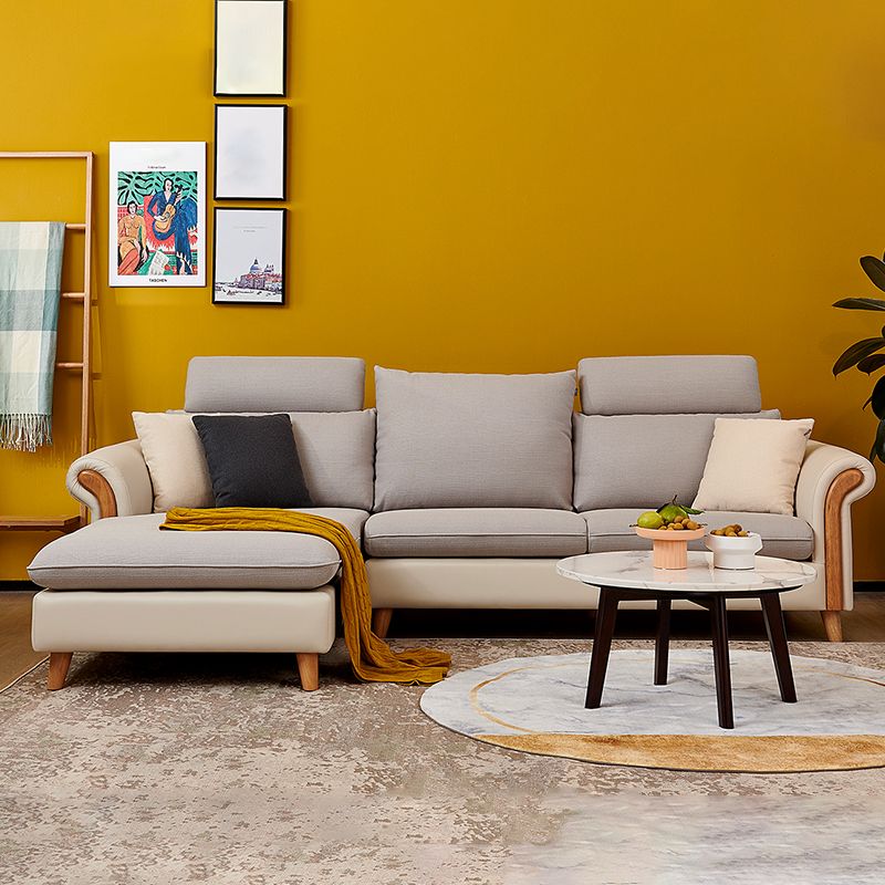 Flared Arm Pillow Back Fabric Sectionals Scandinavian Slipcovered Sofa with Chaise