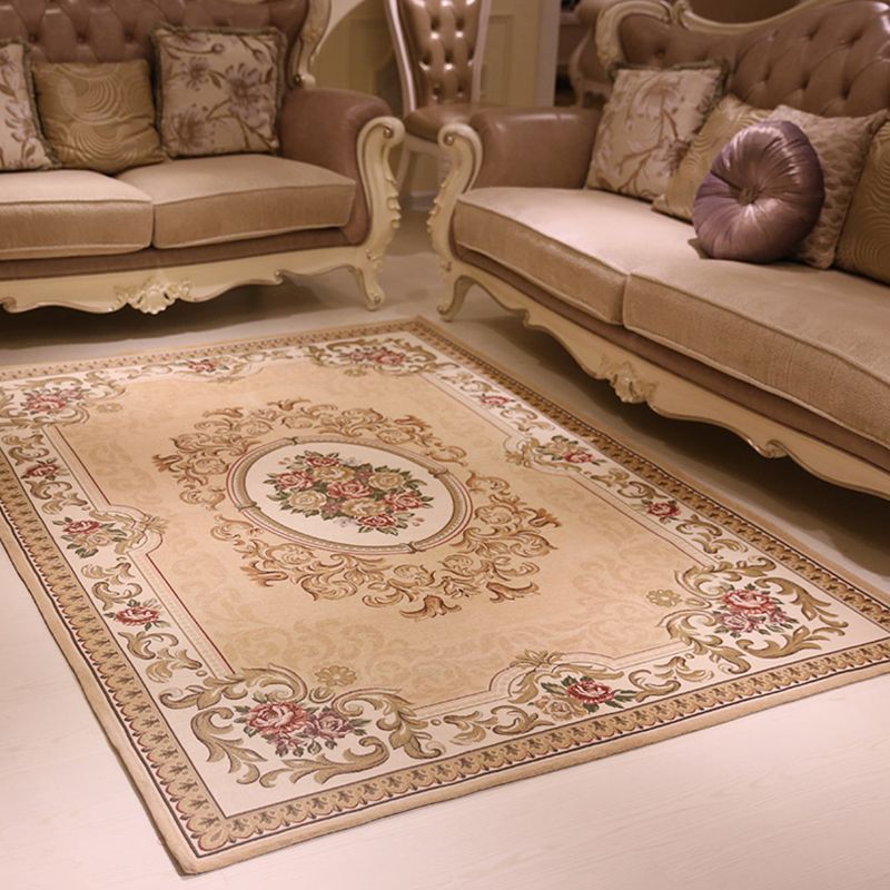 Multi Colored Blossom Pattern Rug Polyester Retro Rug Anti-Slip Backing Pet Friendly Washable Carpet for Drawing Room