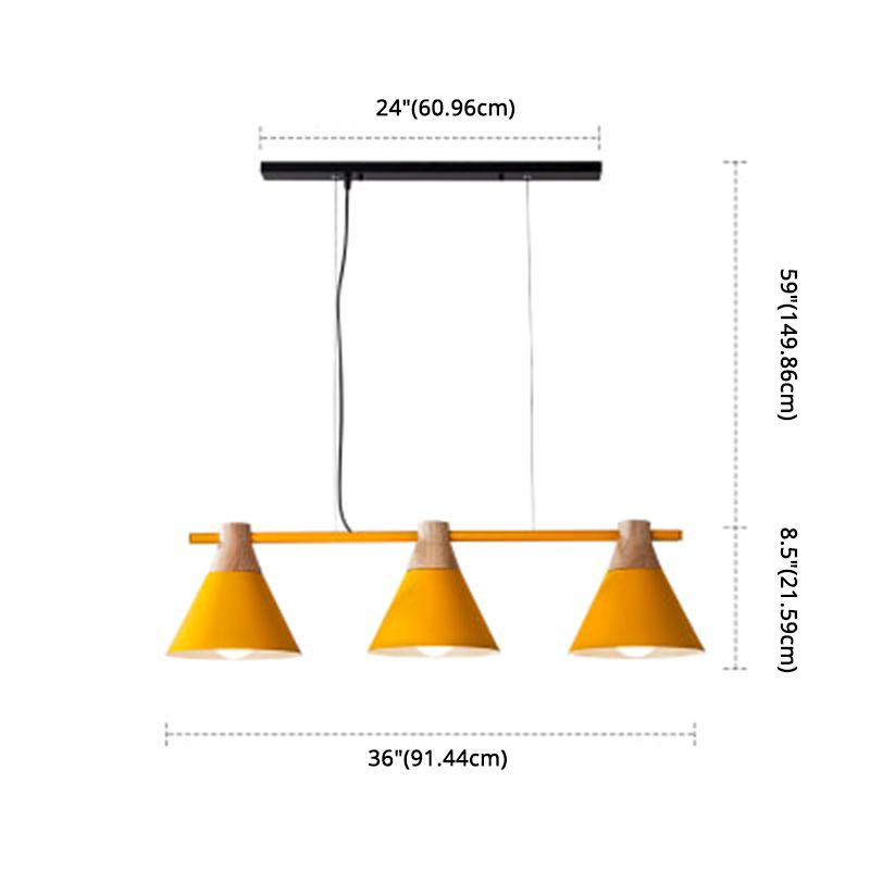 3 Lights Metal Island Pendant Lighting Nordic Macaroon Style Cone Shade Island Lamp for Dining Table