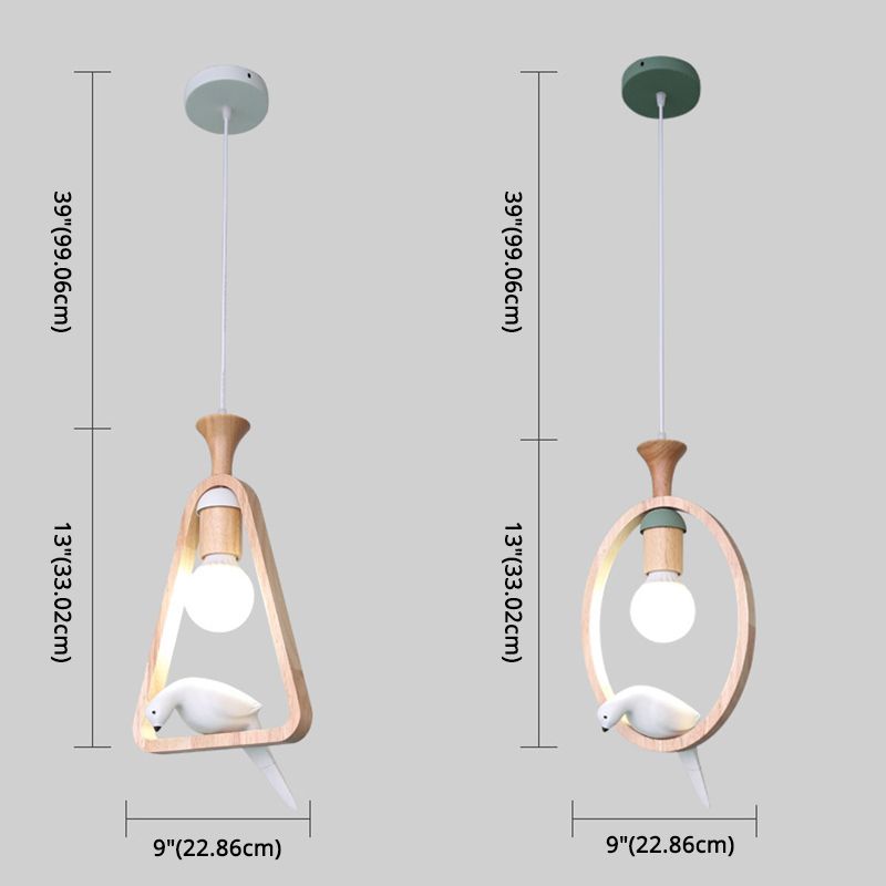 Dadelloze houten suspensielamp Noordse 1-licht hangerverlichting met harsvogel decor