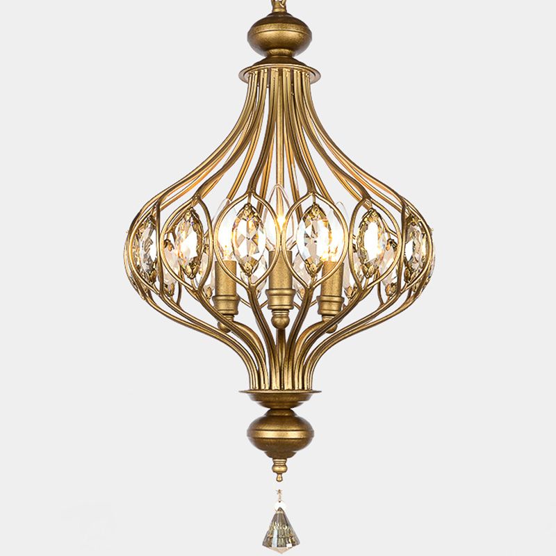 Spherical Ceiling Hanging Lantern Vintage Crystal Gold Chandelier for Hallway