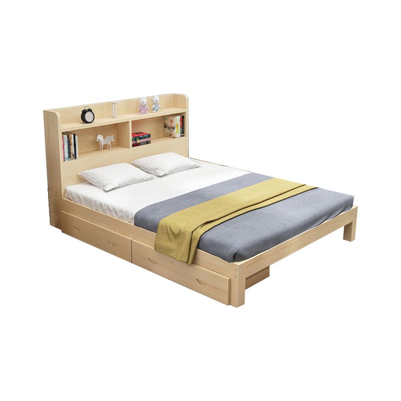 Nordic Solid Wood Bookcase Included Bed Frame Upholstered 2-Drawer Bed Frame